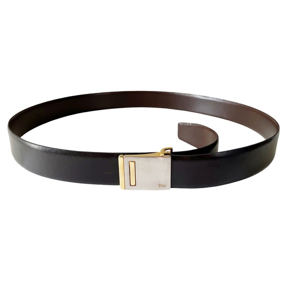 Christian Dior reversible brown and black gold and silver buckle belt - Picture 1 of 8